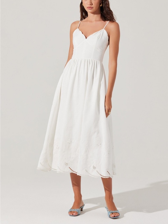 Astr Dresses & Skirts - White Eyelet Midi Sundress with Scalloped Bodice